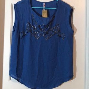 Francesca’s Blue Muscle Tank Gold Embellishment